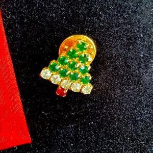 Miniature Rhinestone Christmas Tree Brooch Lapel Pin Brooch